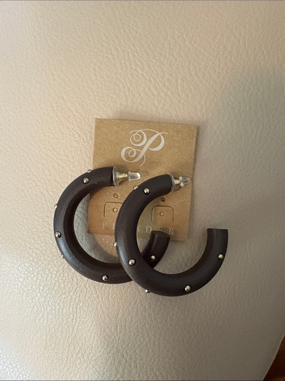 Plunder Brown Wood Hoop Earrings with Gold Studs